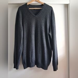 Club Room Cashmere V-Neck Sweater Gray Black XL Euc